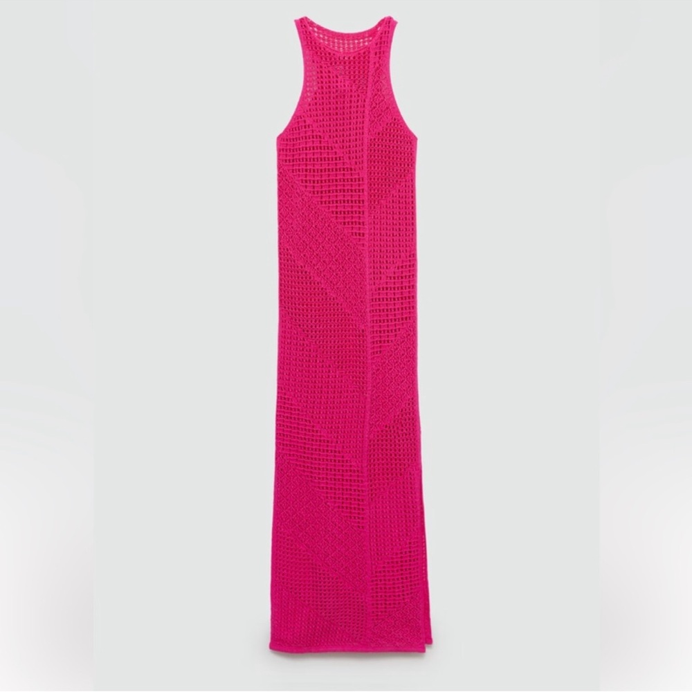 NWT Bloggers Favorite Mango Pink Crochet Swim Coverup - Picture 6 of 7